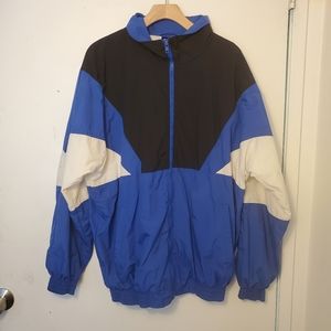 80's/90's Blue, White, and Black Men's windbreaker Mediun